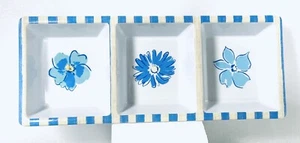 Melamine Floral 3 Sections Divided Serving Dish Tray Blue Yellow White 14.5” - Picture 1 of 6