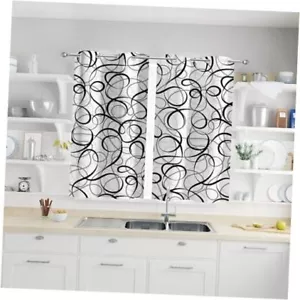 Black Grey White Kitchen Curtains 2 Panels Sets 26X36 Inches Black&grey&white - Picture 1 of 7