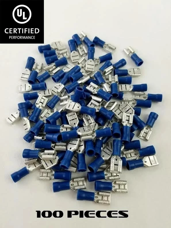 100) Blue 16-14 Gauge .25 Female Insulated Quick Disconnect Terminals Connectors - Image 1 of 1