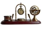 Nautical Brass Vintage Desk Pen Holder Clock Compass Armillary Sphere Gift Item