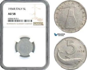AH672, Italy, 5 Lire 1956 R, Rome Mint, NGC AU58 - Picture 1 of 1