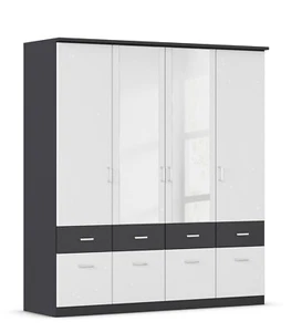 Rauch Bremen Kleiderschrank Drehtürenschrank Schlafzimmer mit Spiegel Grau Weiß - Bild 1 von 9