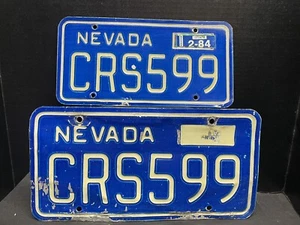 Nevada 1984 License Plate PAIR # CRS 599. Expired License Plates. Blue **READ** - Picture 1 of 11