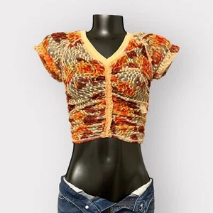 Free People NEU bauchfreies Oberteil Spitze T-Shirt klein Blumen durchsichtig Festival Boho kokett neu ohne Etikett - Bild 1 von 9