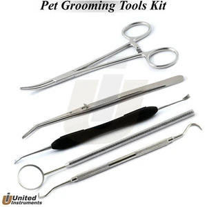 Pet Grooming Tools Kit Ear Hair Puller Forceps Vets Dental Hygiene Tooth Scarper - Picture 1 of 6