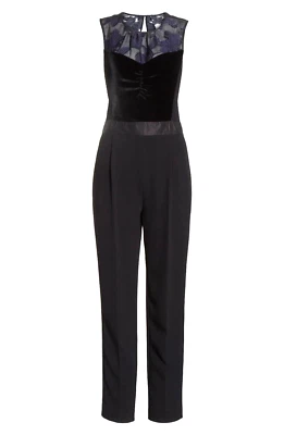 Macacão floral Rebecca Taylor veludo e organza novo com etiquetas preto violeta escuro 2 $525 - Imagem 1 de 4