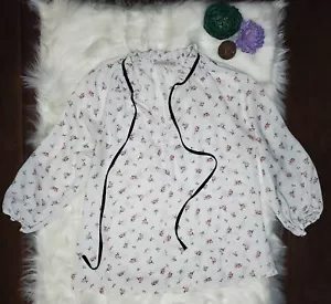Women's Pre-owned Active USA Blouse Chiffon Floral WhiteSz Small - Picture 1 of 5