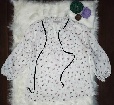 Women's Pre-owned Active USA Blouse Chiffon Floral WhiteSz Small Foto 1 de 4