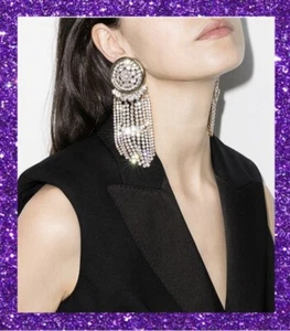 Five Star Chic Gear Big Bold Gold plated tassel rhinestone chandelier earring - Picture 1 of 4