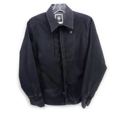 G Star Raw Mens Shirt Size S Black Long Sleeve Button Up Zip Pocket Cotton Blend - image 1 of 4