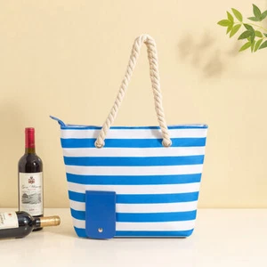 Wine Bag Picnic Tote Striped Outdoor Beach Camping Storage Bag Portable Travel - Picture 1 of 12