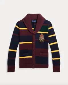 Polo Ralph Lauren Boys Striped Cotton Letterman Cardigan Size L(14-16) NWT 165$ - Picture 1 of 7