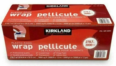 Kirkland Signature Stretch-Tite Premium Plastic Food Wrap 12" X 3000 ft, Red Box