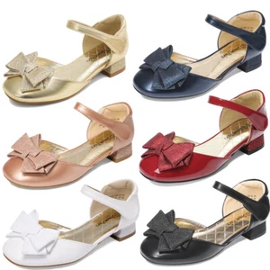 Girls Dance Shoes Low Heel Bow Ballet Flats Wedding Party Dress Princess Shoes - Picture 1 of 36