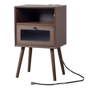 Wood Nightstand End Side Table with 1 Drawer for Living Room Bedroom Brown - Picture 1 of 11
