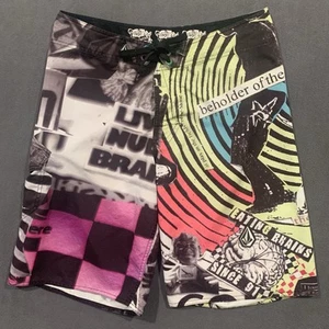 Y2K Volcom Board Shorts Men 33 Colorful Big Bizarrio Swim Trunks Surfer AOP - Picture 1 of 12
