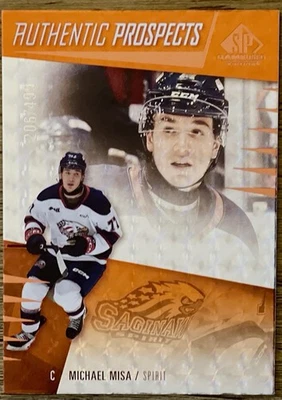 Michael Misa RC 2023 SP Game Used CHL Orange Patterned Foilboard /499 #1 Rookie - Image 1 of 2