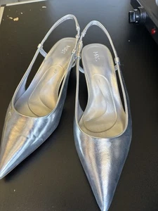 M&S Sling backs Silver Leather Size 5 Worn Once - Picture 1 of 2