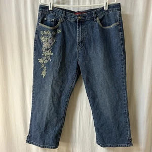Vintage Damen 14 kosmopolitische Perlen Jeans Caprihose neu mit Etikett Y2K grün Blumenstickerei - Bild 1 von 8