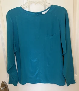 Sunny Leigh Silk Blouse Womens Medium Turquoise Long Sleeve - Picture 1 of 6