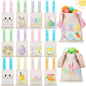 12 Pcs Easter Reusable Canvas Gift Bags with Handles 10''x 8'' Bunny Egg East... - Picture 1 of 7