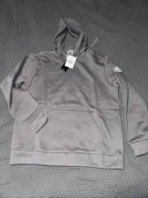 Adidas Fleece Hoodie Mens Size Small Dark Gray /White Logo New Tags - Image 1 of 4