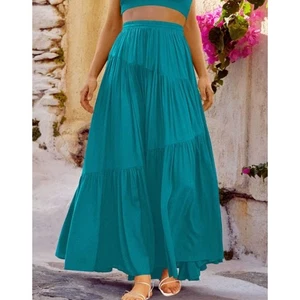 Falda Larga ANRABESS Para Mujer Boho en Niveles - Azul Teal, Talla XL, Nueva Con Etiquetas - Imagen 1 de 9