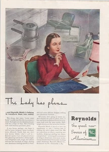 Utensilios de cocina de aluminio con anuncio impreso vintage Reynolds Metals 1946 - Imagen 1 de 1