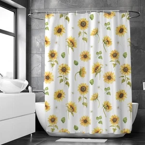Yellow Sunflower Shower Curtain with Hooks for Bathroom Summer Fall Waterproof - Picture 1 of 8
