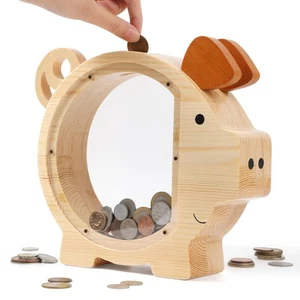 Wooden Piggy Bank for Kids, Cute Coin Bank Creative Saving Bank for Boys and ... - Picture 1 of 6