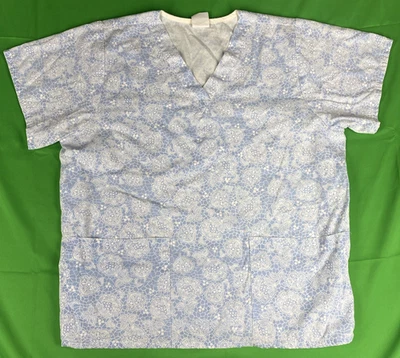 Large Blue and White Flower Pattern Tafford Scrub Top - Image 1 of 4