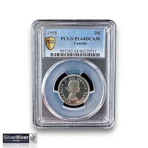 Canadá 1955 25 centavos de plata (*CÁMARA PL64 certificada por PCGS*) - COMO PRUEBA - Imagen 1 de 4