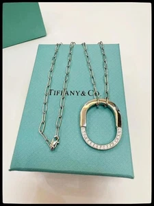 Tiffany & Co. Oval Sterling Silver Necklace Pendant W/Box Pouch R1 - Picture 1 of 9