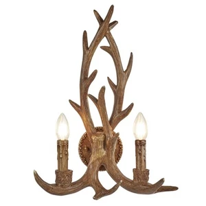 Wandleuchte Wandlampe Rustikal Kunstgeweih Braun 2-flammig E14 Wohnzimmer - Bild 1 von 5