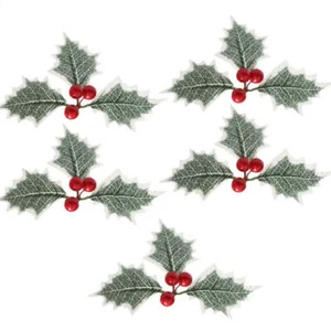 Christmas Berry Holly Leaf Picks x 5 pcs - Bild 1 von 5