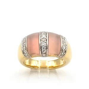 Rosenquarz Diamant Ring mit 0.44 ct Brillanten Bandring in 585 Gold - Picture 1 of 6