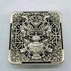Asian Tibet silver copper vase inkstone box pen wash pot Treasures ink pad box - Picture 1 of 5