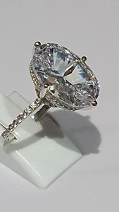 OVAL CUT 12.86ct HIGH CARBON Diamond RING 925 Sterling Silver SEE VIDEO! R343 - Picture 1 of 3