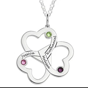 Personalizar 3 Nombres Collar Colgante Corazones de Familia Piedra de Nacimiento 18" Cadena Plata 925 - Imagen 1 de 9