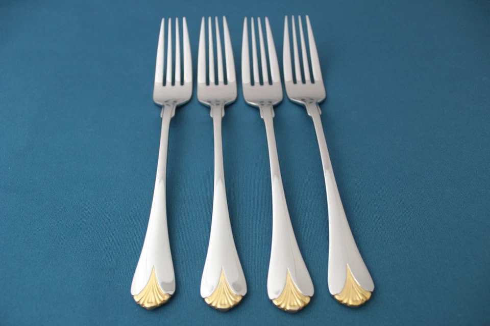 4 Tenedores de Cena Yamazaki CARA ORO 18/8 Inoxidable Japón 7 5/8" Foto 1 de 4