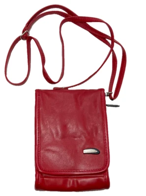 TRAVELON RED LEATHER CROSSBODY SMALL TRAVEL PURSE, ORGANIZER - Image 1 of 4