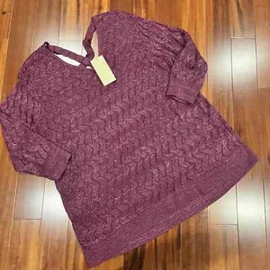 New NWT Sejour Purple Knit Sweater Textured Pattern V Neck 3/4 Sleeve Sz Plus 2X - Picture 1 of 10