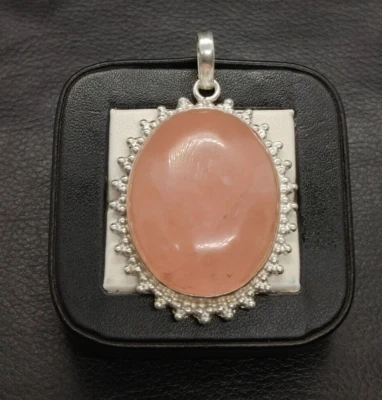 Ciondolo in argento con pietra preziosa al quarzo rosa - ciondolo di design a... - Immagine 1 di 4