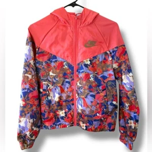 Nike - Girls Floral Windbreaker with Hood - full zip - Orange Blue - Size XL - Picture 1 of 9
