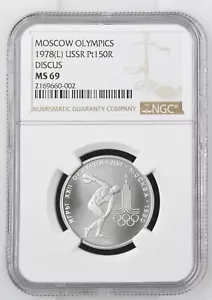 USSR Russia 1978 Moscow Olympics Discus Platinum NGC MS69 Nice - Picture 1 of 2
