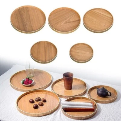 21cm-33cm Round Solid Wooden Tray Serving Platter for Tea Coffee Food Home Decor - Image 1 of 4
