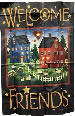 Bienvenidos Amigos Casa Bandera Verano Jardín Decoración Granja Rústica Primitiva Granja Foto 1 de 4