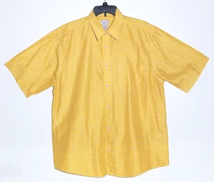 Men's Vintage No Fear Short Sleeve Gold Plaid Button Up Shirt Size L - Picture 1 of 9