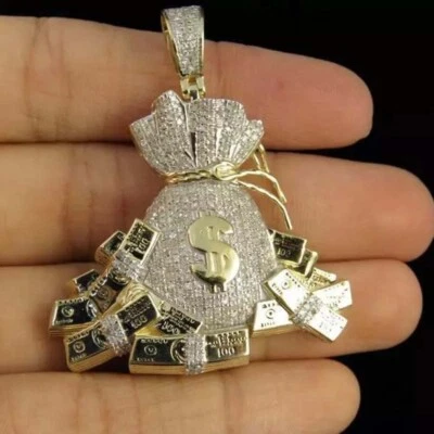 1.20 克拉莫桑石 14K 镀黄金钱袋和捆绑包男式吊坠 1.8 — 第 1/4 张图片