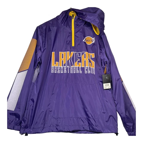 NBA Los Angeles LA Lakers 1/4 Zip Hooded Windbreaker Pullover Jacket M Unworn Cover